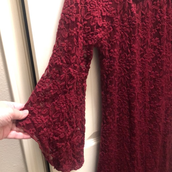 Maroon Lace, Size Med Dress, asymmetrical slv - Picture 2 of 8